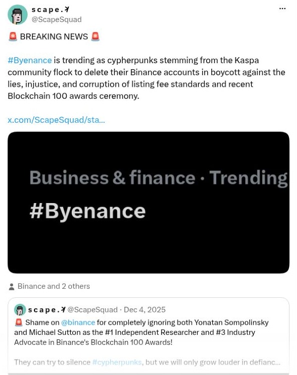 Screenshot of @ScapeSquad's BYENANCE post: The Hashtag Takes Off
